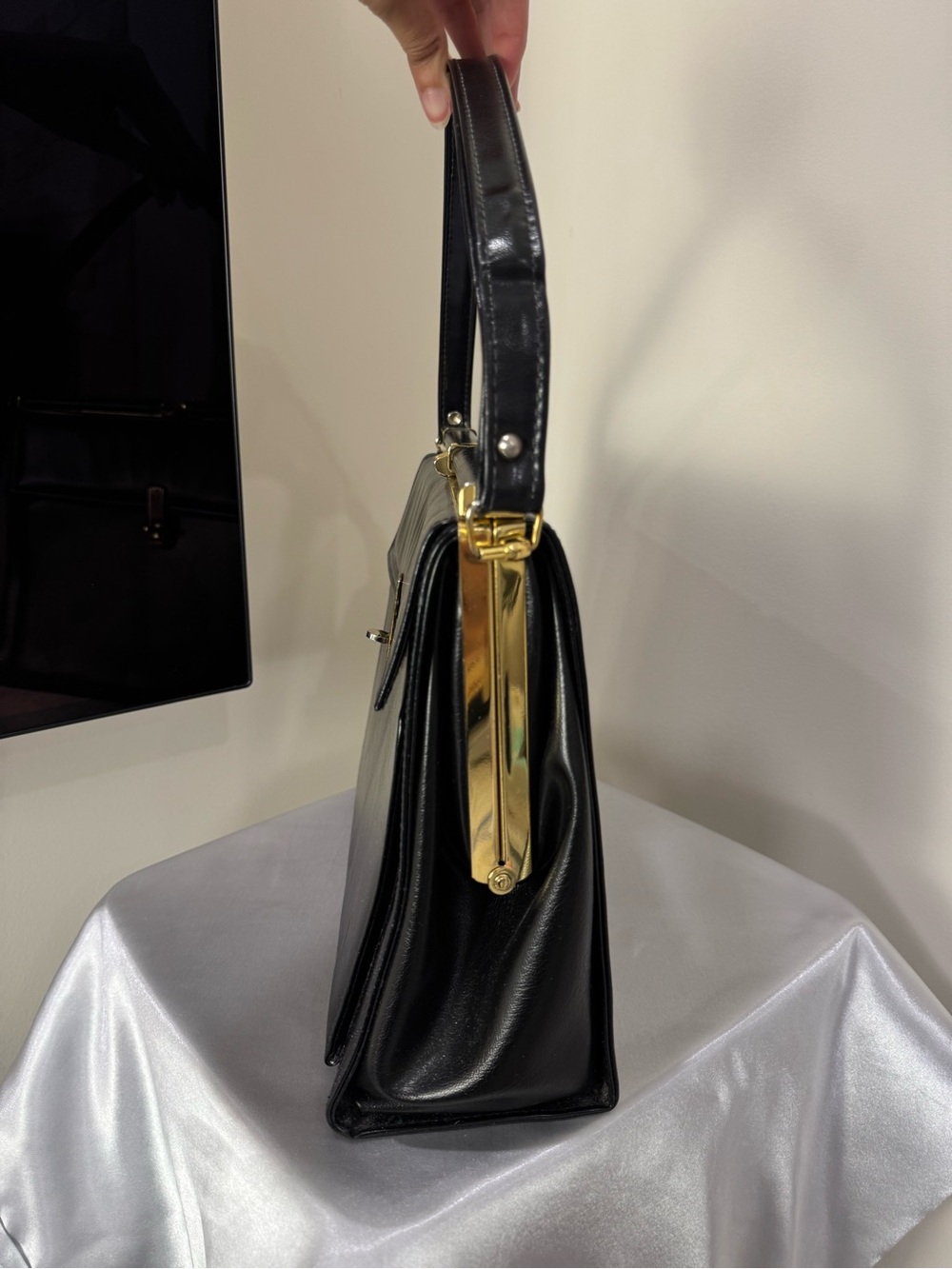 Vintage 1995 Black Shoulder Bag with Gold Hardware - Picture 6 of 13